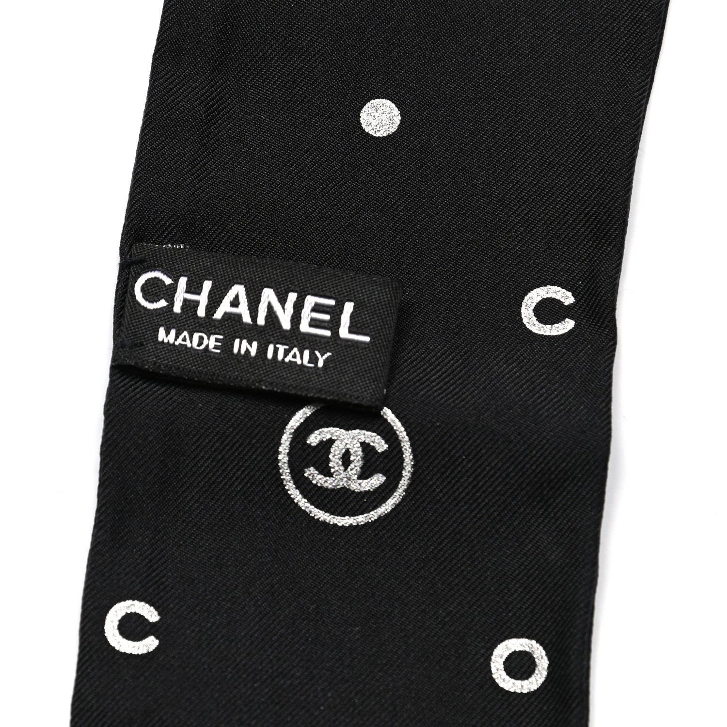 Chanel Silk CC Polka Dot Slim Bandeau Scarf Black Silver 3 of 3