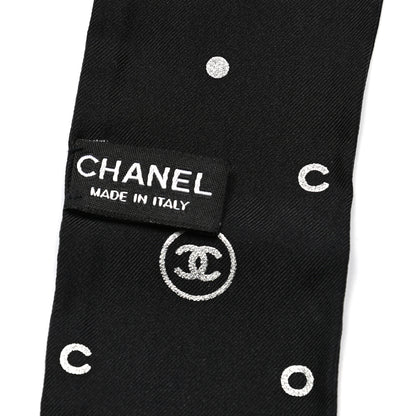 Chanel Silk CC Polka Dot Slim Bandeau Scarf Black Silver 3 of 3