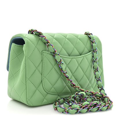 Chanel Lambskin Quilted Mini Rectangular Flap Green Blue 2 of 9