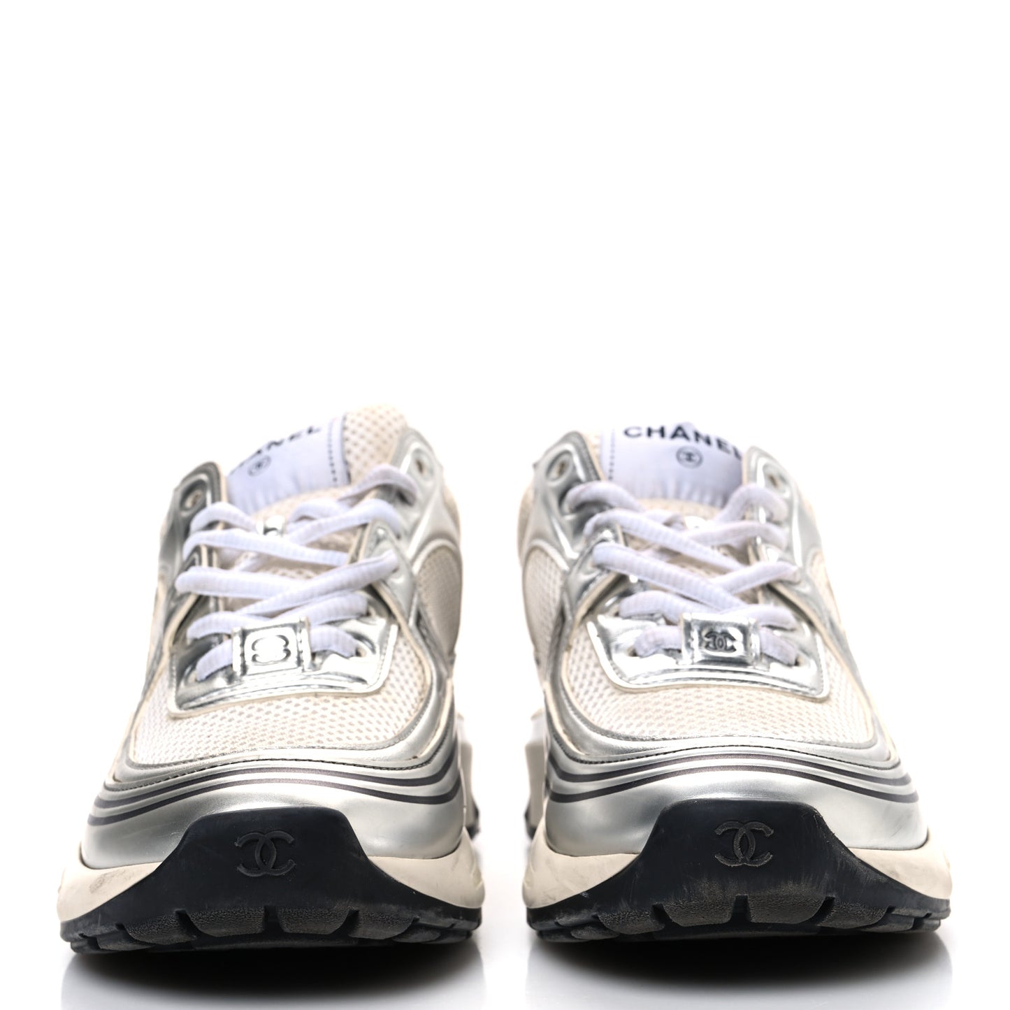 Fabric Laminated Calfskin Stretch CC Sneakers 37 White Silver
