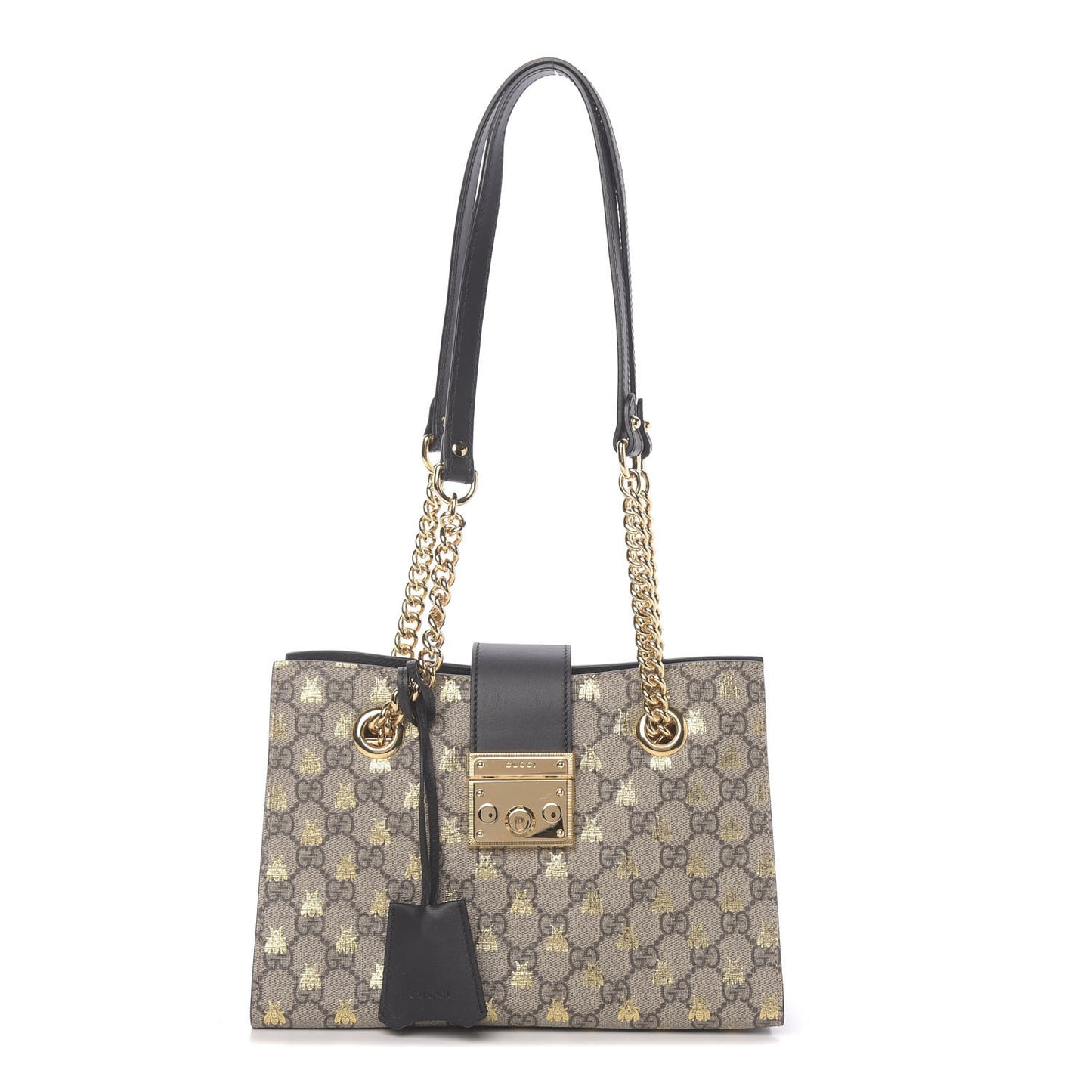 GG Supreme Monogram Bees Small Padlock Tote Beige Oro Black