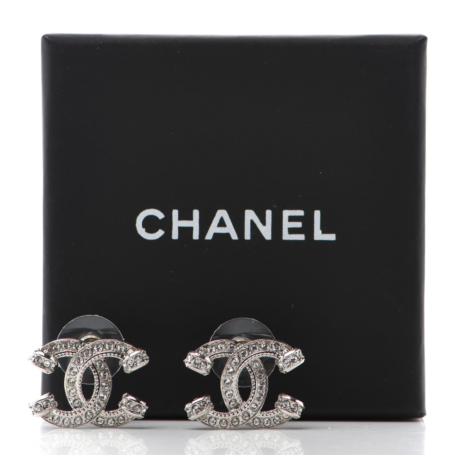 Chanel Crystal CC Earrings Silver 5 of 5