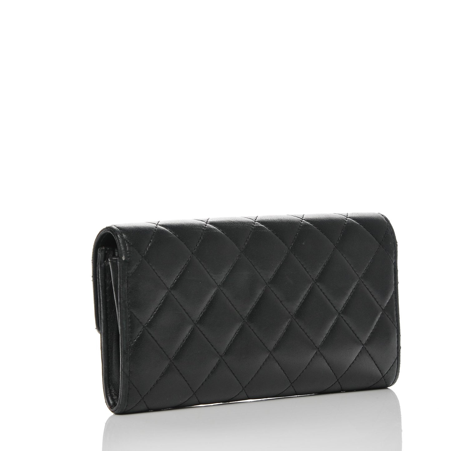 Lambskin Quilted Large Gusset Flap Wallet Black