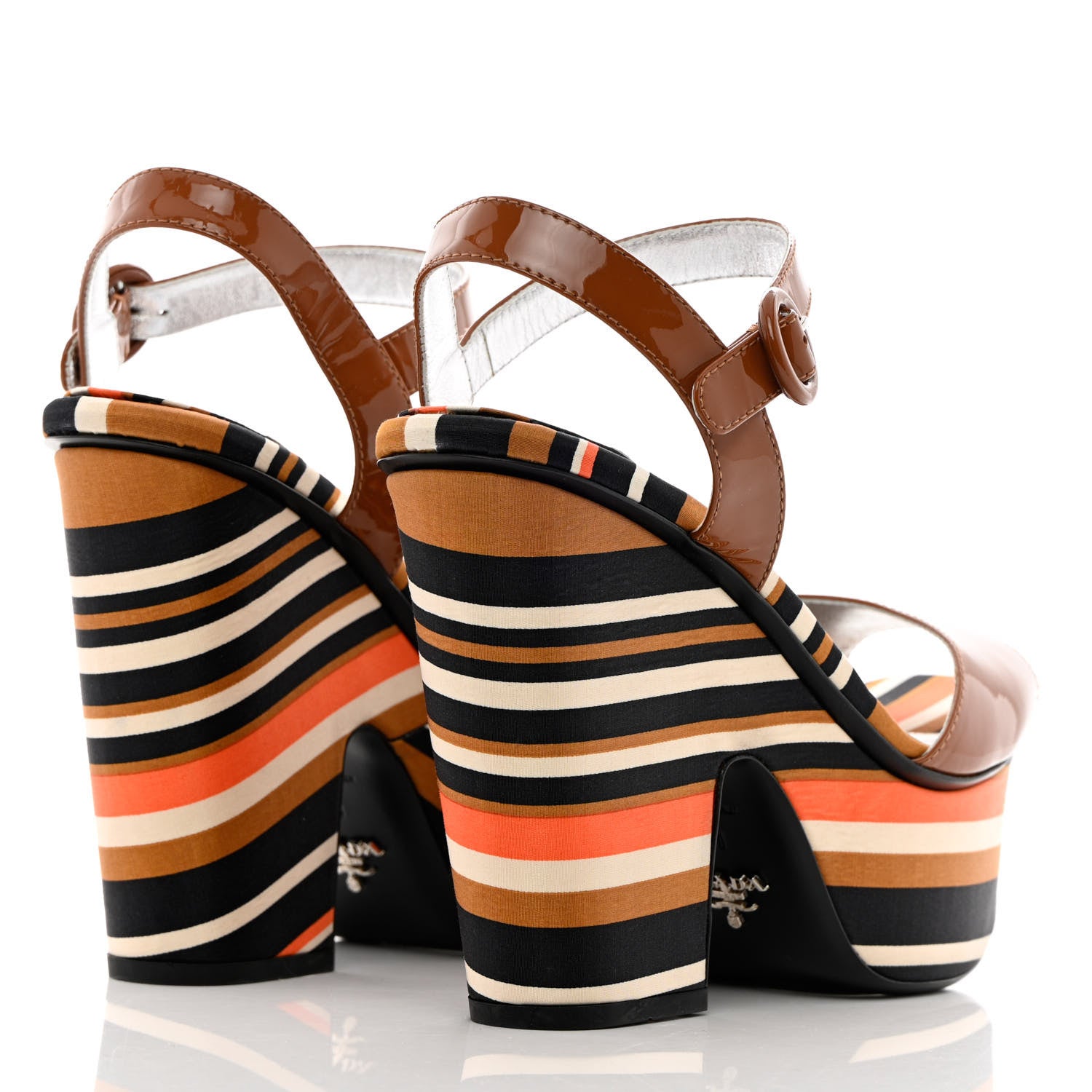 Prada Patent Wedge Sandals 41 Cognac Multicolor 4 of 13