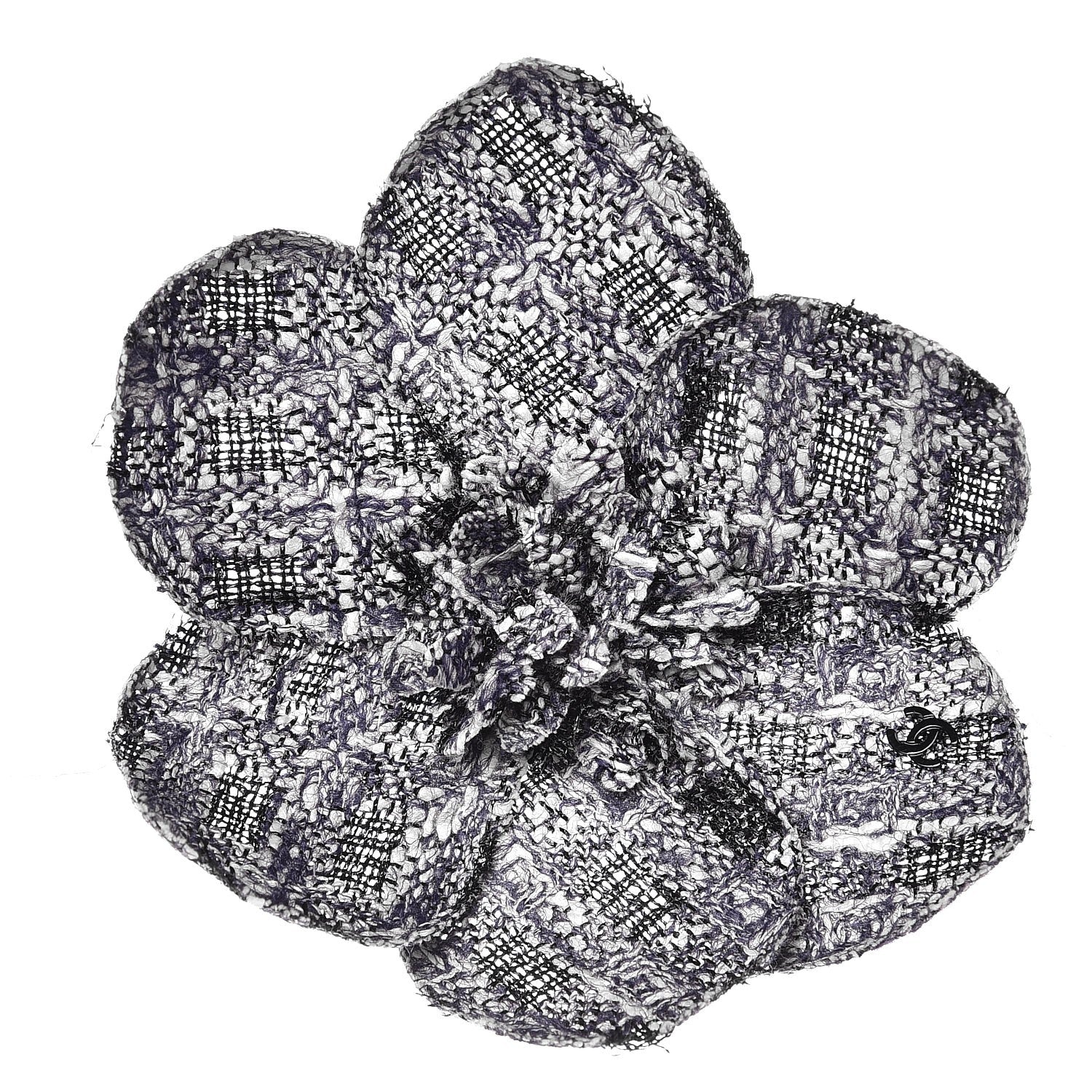 Chanel Tweed Camellia Brooch Blue Ecru Black 1 of 5