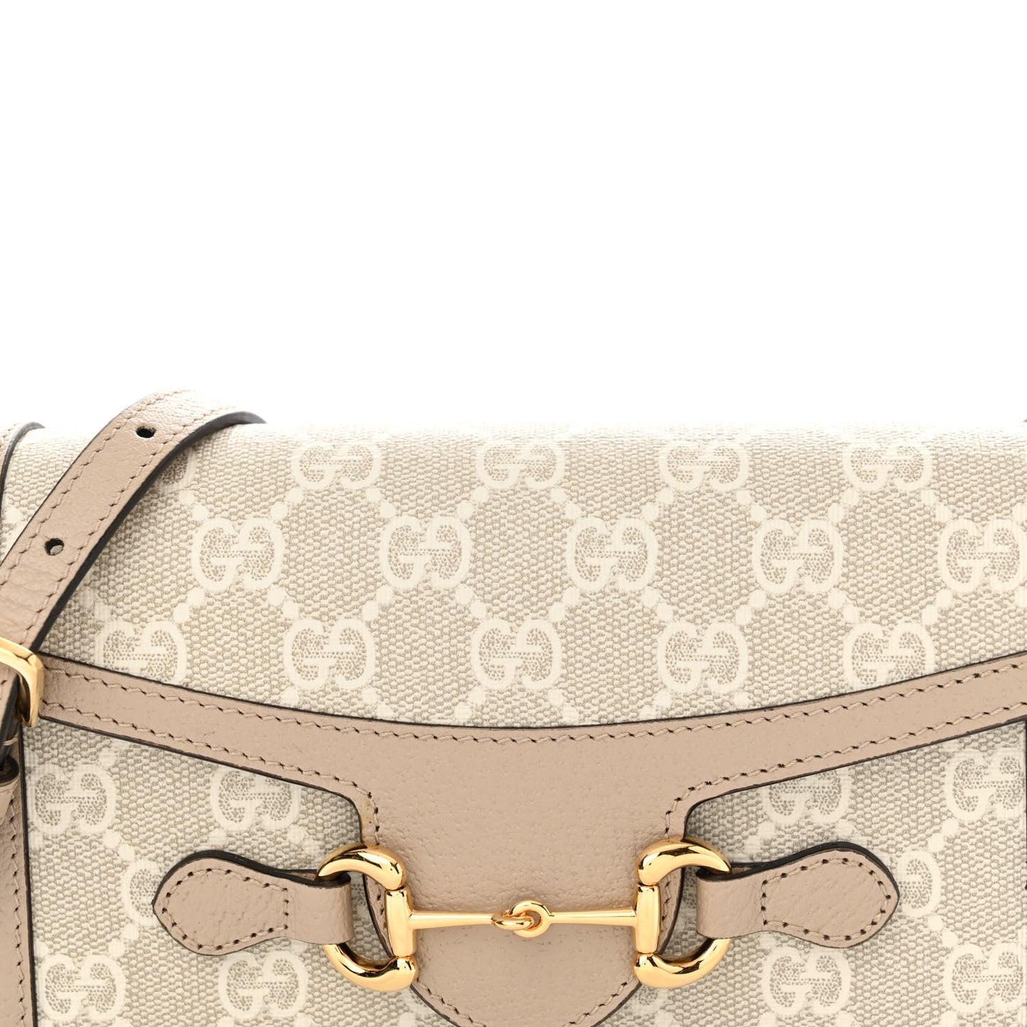 GG Supreme Monogram Textured Dollar Calfskin Mini Horsebit 1955 Shoulder Bag Beige Mystic White Oatmeal