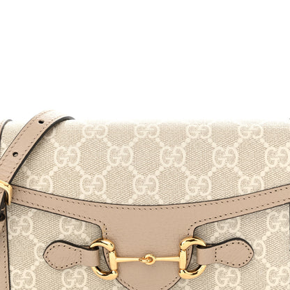 Gucci GG Supreme Monogram Textured Dollar Calfskin Mini Horsebit 1955 Shoulder Bag Beige Mystic White Oatmeal 8 of 13