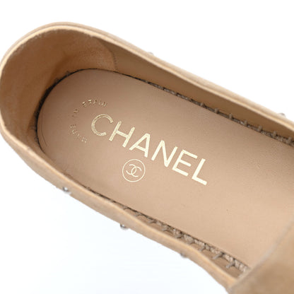 Chanel Suede Pearl CC Espadrilles 38 Beige Black 6 of 9