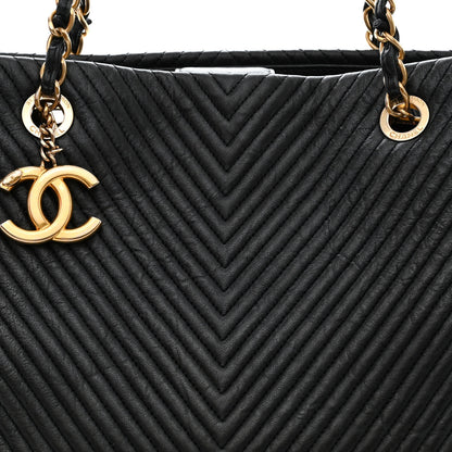 Chanel Wrinkled Lambskin Chevron Quilted Large Surpique Tote Black 9 of 12