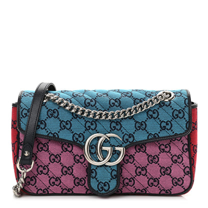 Gucci Monogram Multicolor Matelasse Diagonal Small GG Marmont Shoulder Bag Light Blue Pink Blue Green Red 1 of 11