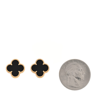 Van Cleef & Arpels 18K Yellow Gold Black Onyx Vintage Alhambra Earrings 2 of 5