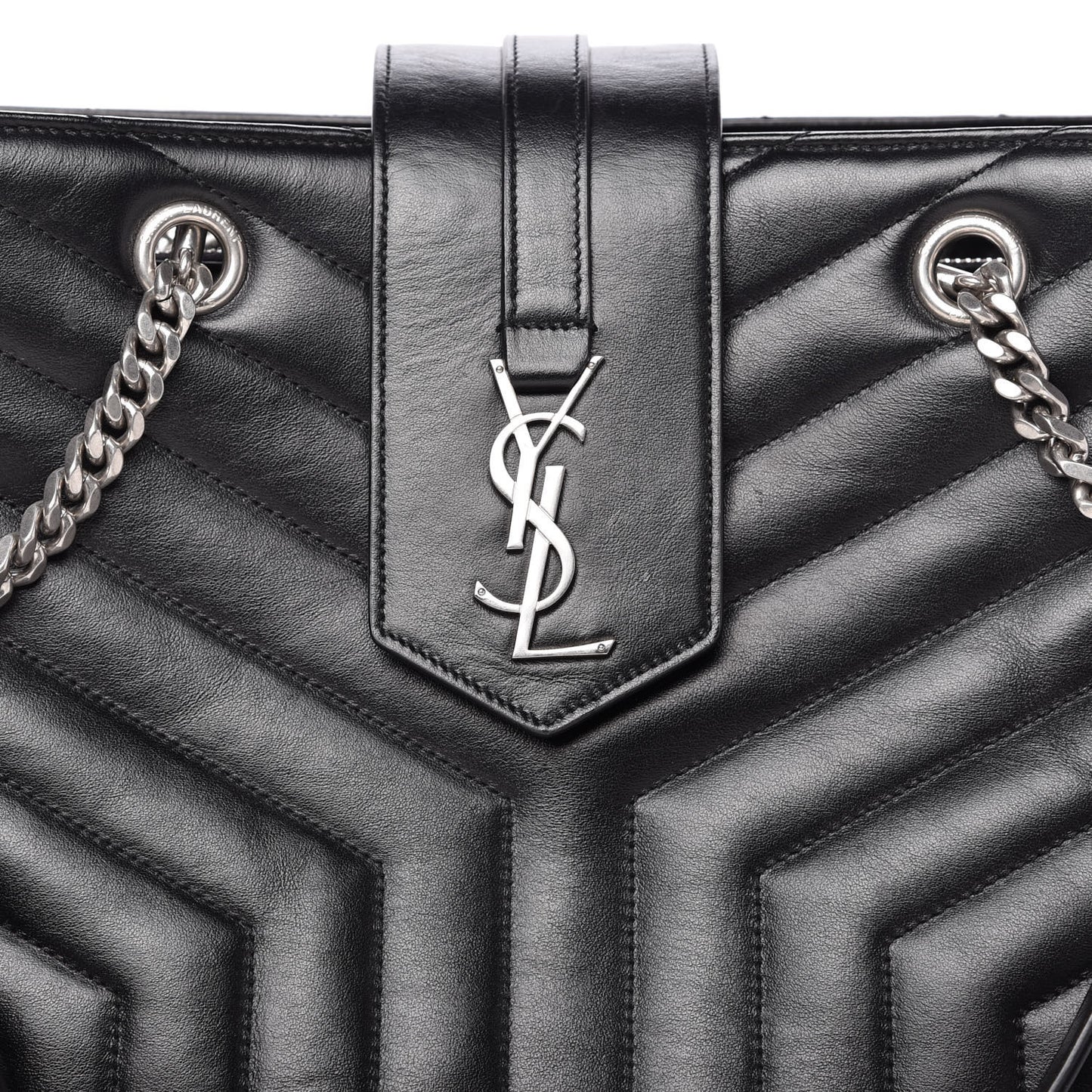 Calfskin Y Quilted Monogram Large Loulou Shopper Black