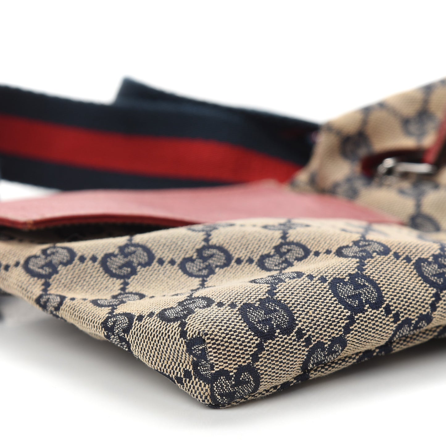 GG Monogram Web Double Pocket Belt Bag Navy Red