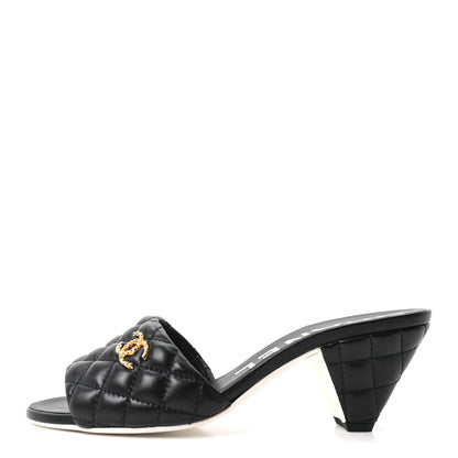 Chanel Lambskin Quilted Textured CC Mules 39 Black 1 of 10