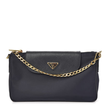 Prada Tessuto Nylon Saffiano Crossbody Bag Black Blue 1 of 7