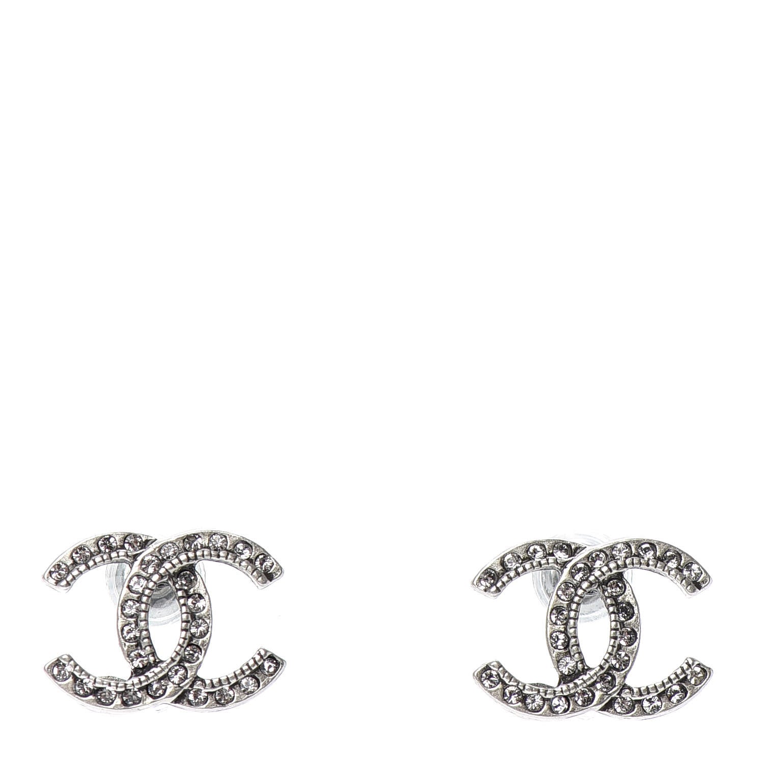Chanel Crystal Royal Flush CC Stud Earrings Silver 1 of 4