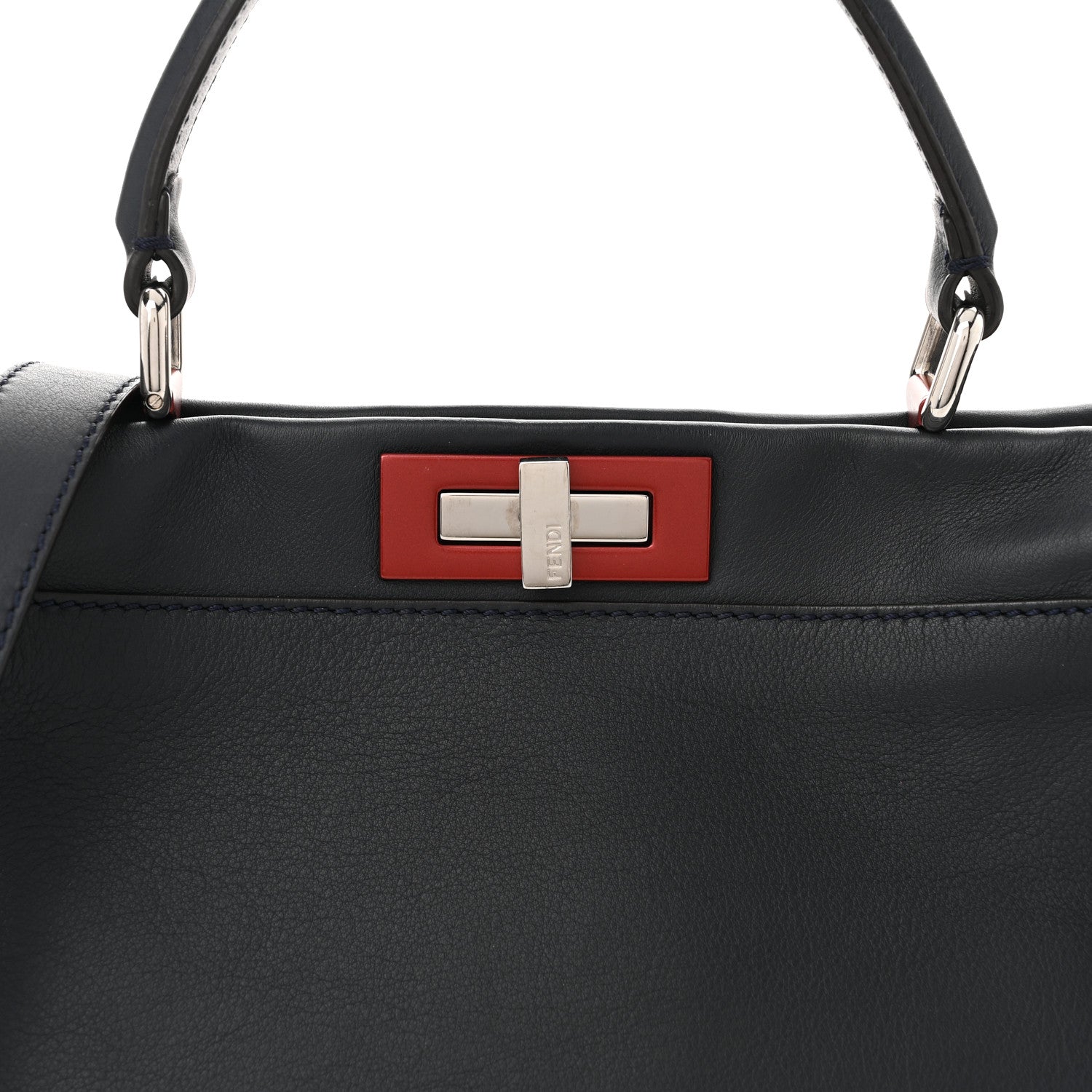 Fendi Vitello Seta Shiny Nappa Medium Peekaboo Iconic Satchel Blue Notte Ardesia 9 of 11