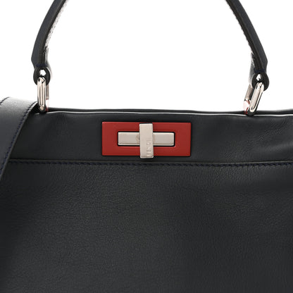 Fendi Vitello Seta Shiny Nappa Medium Peekaboo Iconic Satchel Blue Notte Ardesia 9 of 11