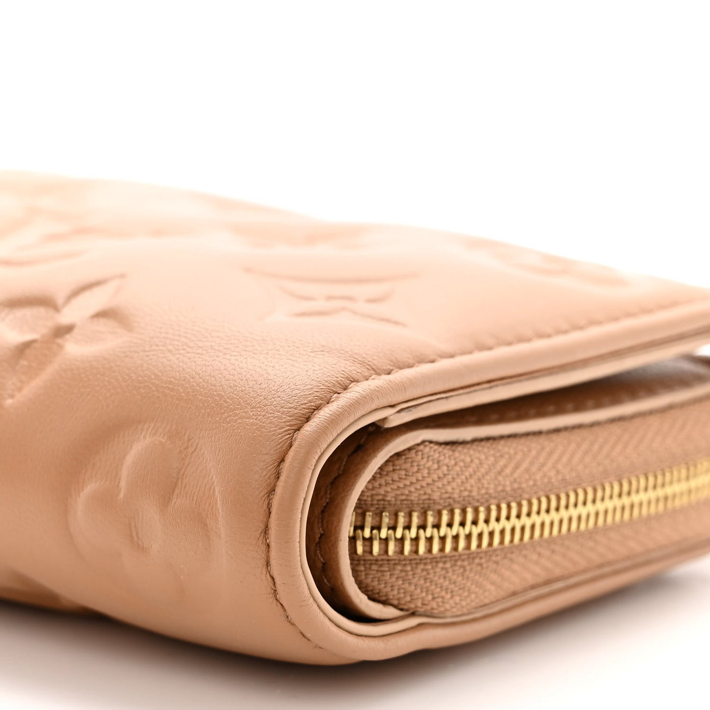 Lambskin Embossed Monogram Lou Coussin Wallet Camel