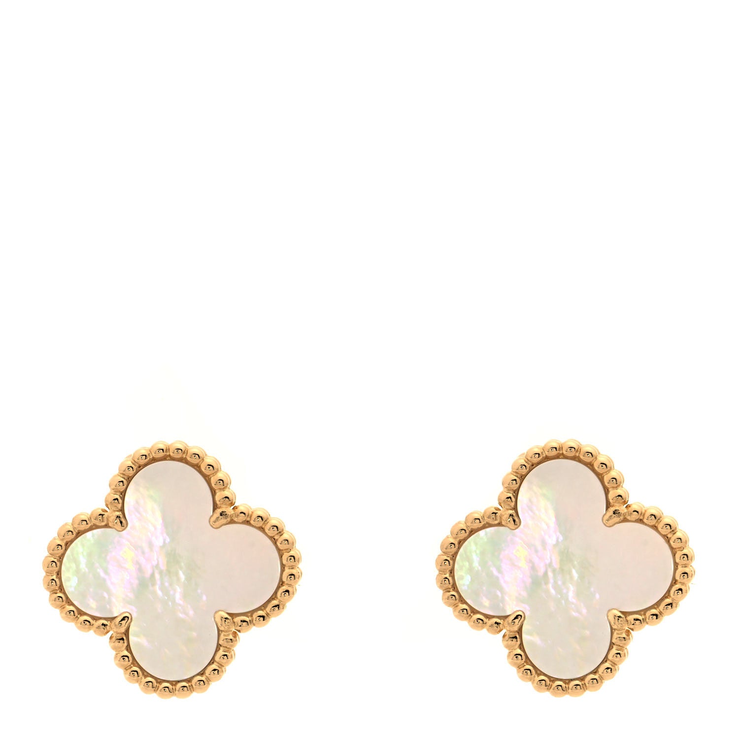 Van Cleef & Arpels 18K Yellow Gold Mother of Pearl Vintage Alhambra Earrings 1 of 5