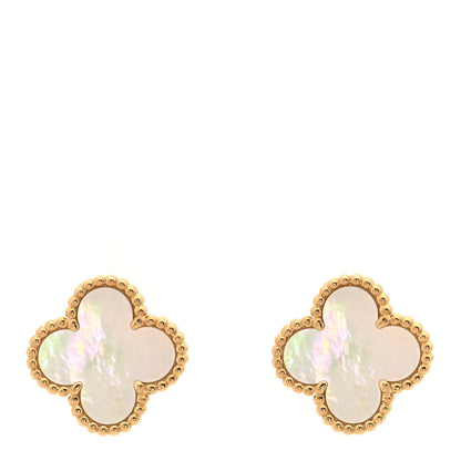 Van Cleef & Arpels 18K Yellow Gold Mother of Pearl Vintage Alhambra Earrings 1 of 5