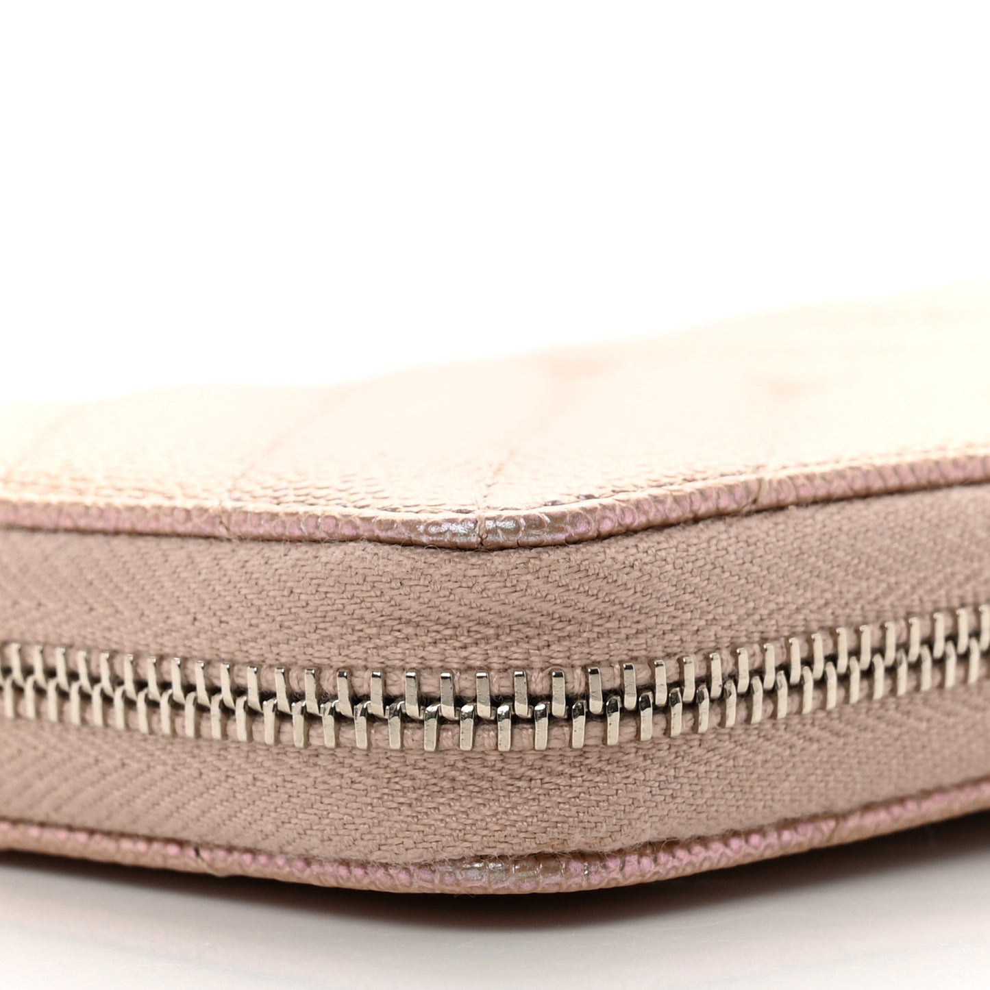 Iridescent Caviar Chevron Quilted Medium Zip Around Wallet Light Gold