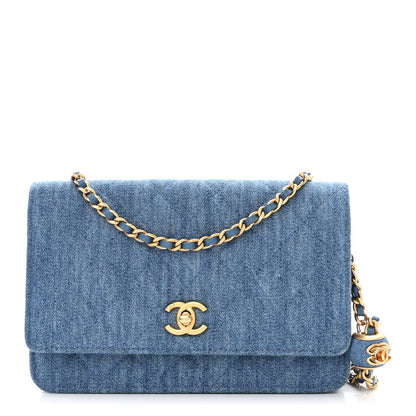 Chanel Denim Quilted CC Pearl Crush Wallet on Chain WOC Blue 1 of 12