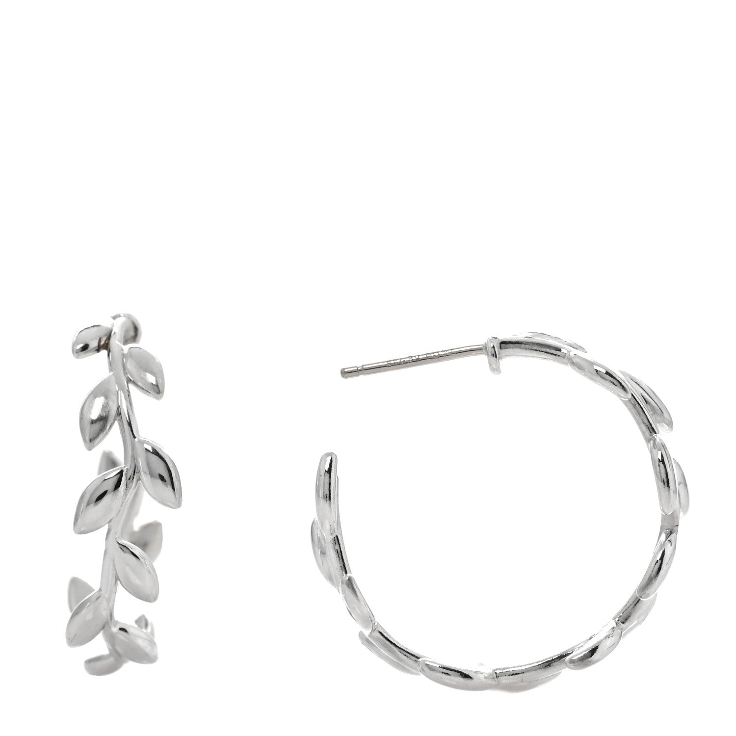 Tiffany Sterling Silver Paloma Picasso Olive Leaf Hoop Earrings 1 of 5