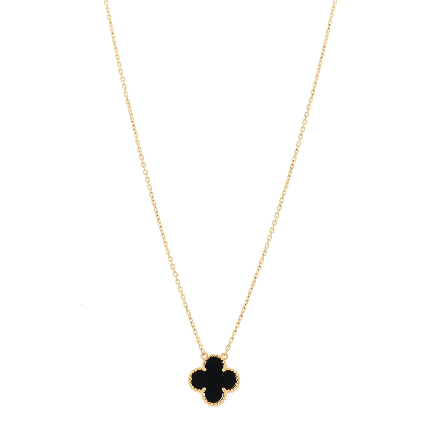 18K Yellow Gold Black Onyx Vintage Alhambra Pendant Necklace