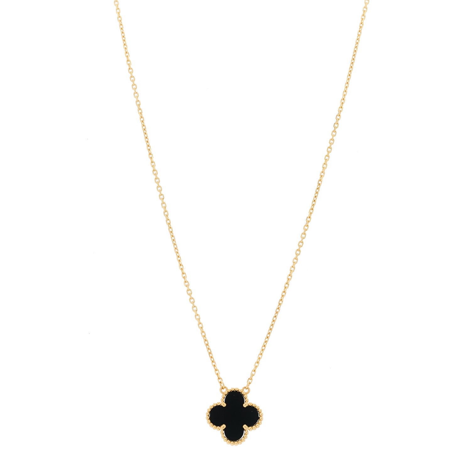 Van Cleef & Arpels 18K Yellow Gold Black Onyx Vintage Alhambra Pendant Necklace 1 of 6