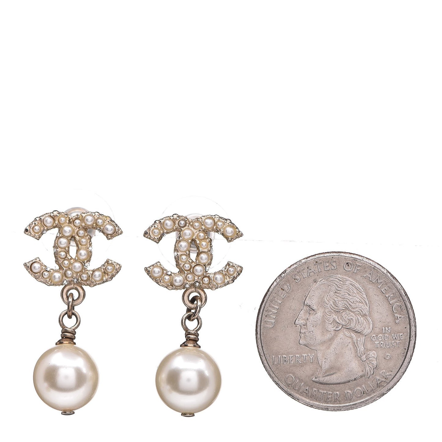 Pearl Crystal CC Drop Earrings Gold