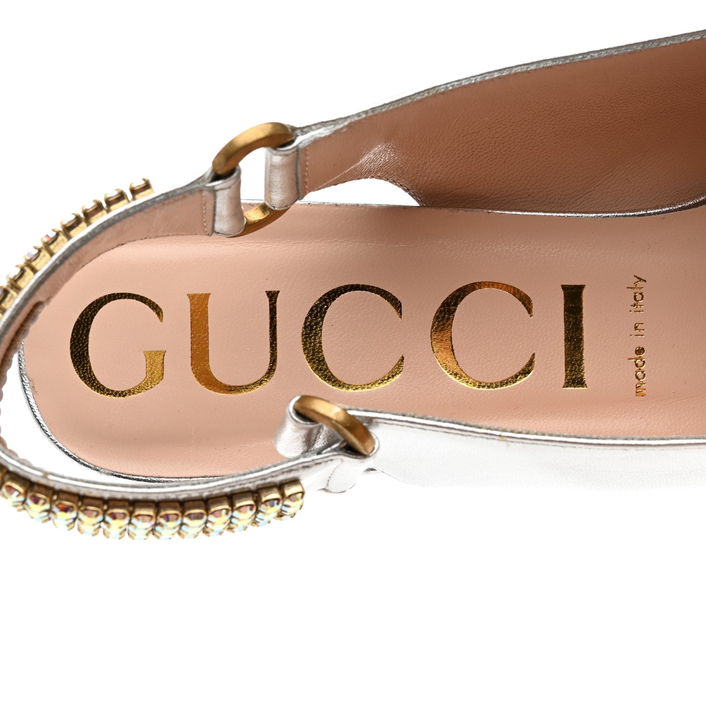 Metallic Nappa Crystal Square G Madelyn Slingbacks 40 Silver