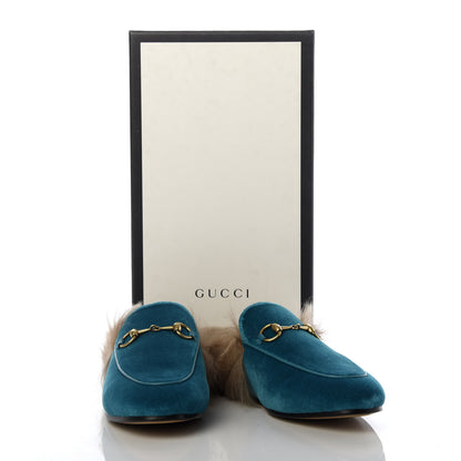 Gucci Velvet Fur Womens Princetown Slippers 36 Cyan 9 of 9
