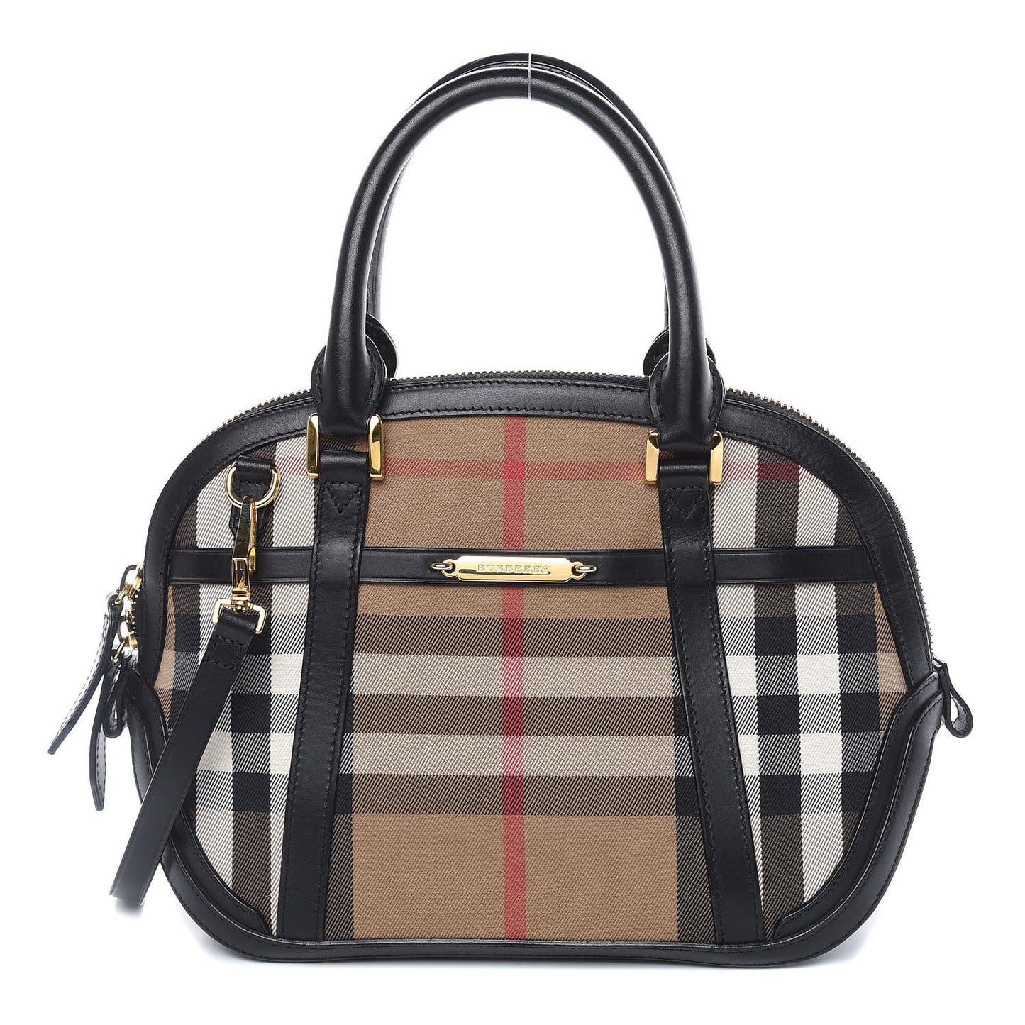 Bridle Calfskin House Check Small Orchard Bowling Bag Black