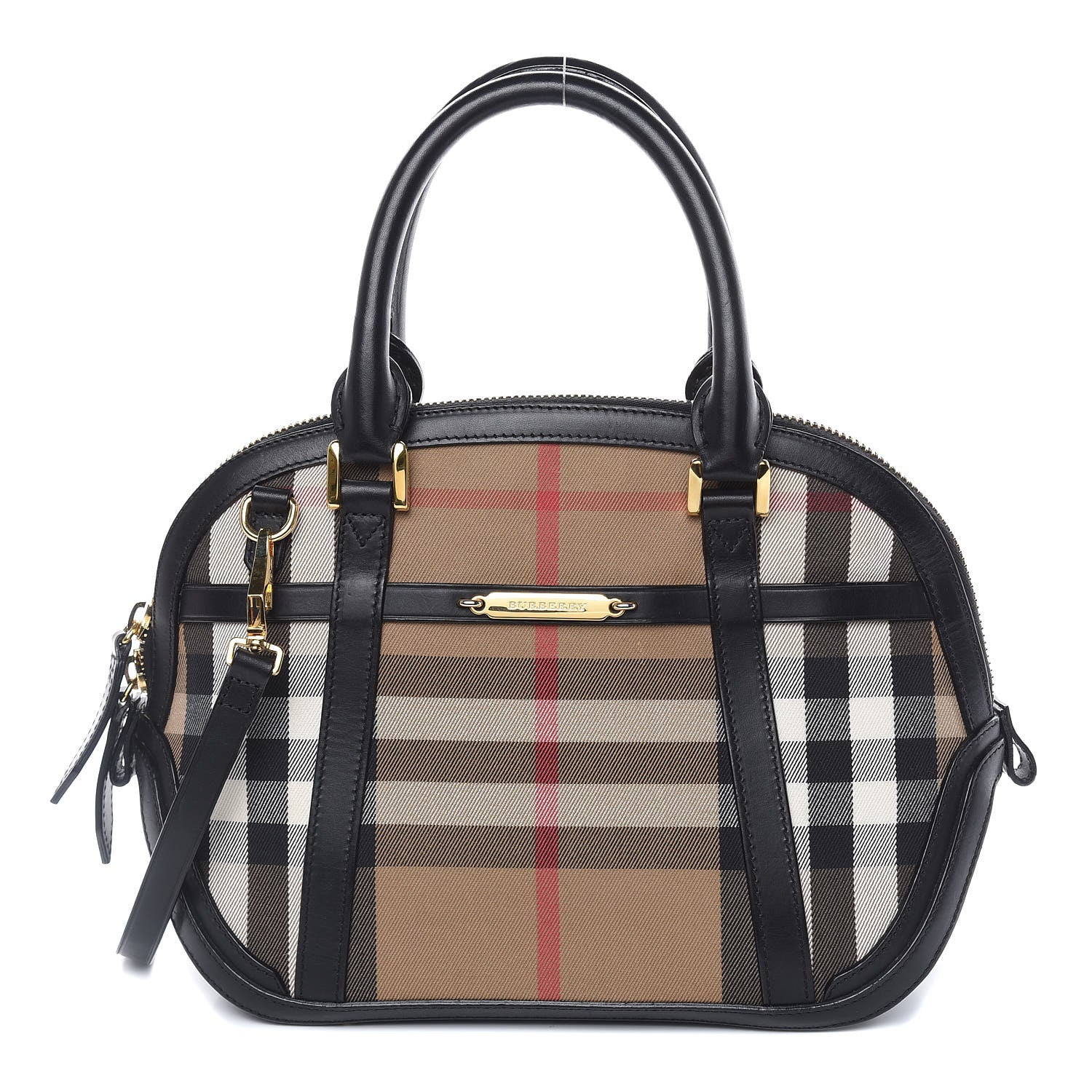 Burberry Bridle Calfskin House Check Small Orchard Bowling Bag Black 1 of 12