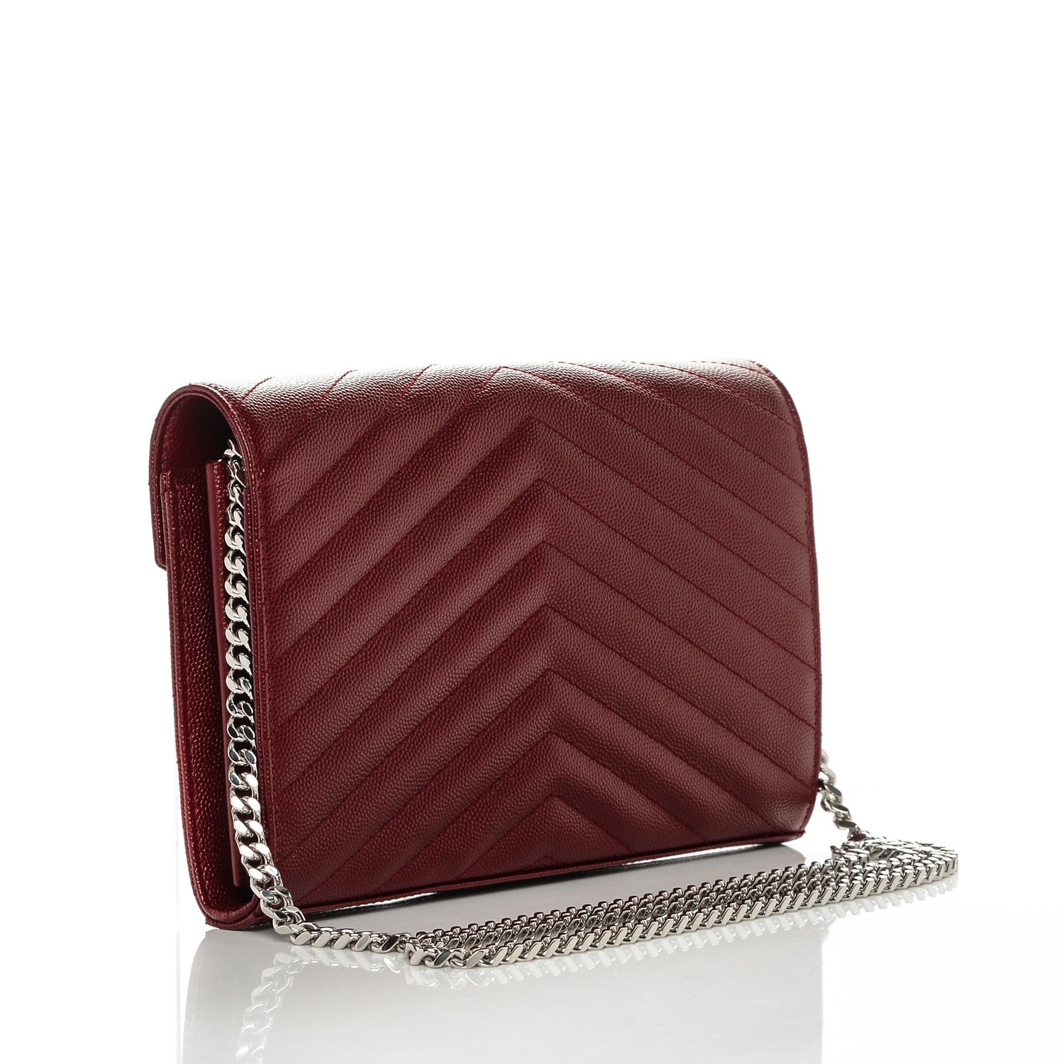 Saint Laurent Grain De Poudre Matelasse Chevron Monogram Chain Wallet Palissandre 3 of 6