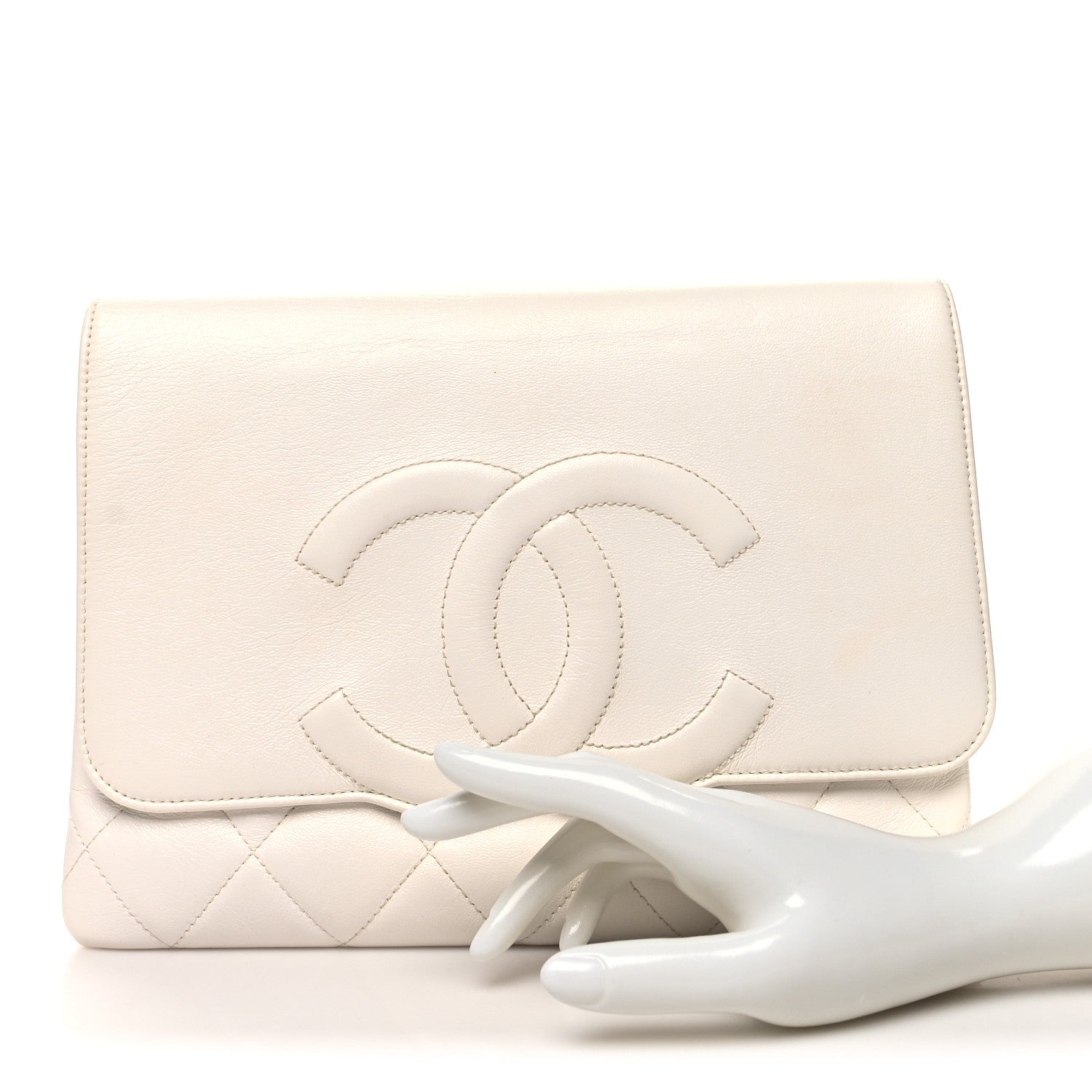 Chanel Goatskin Quilted Timeless CC Clutch White 2 of 13