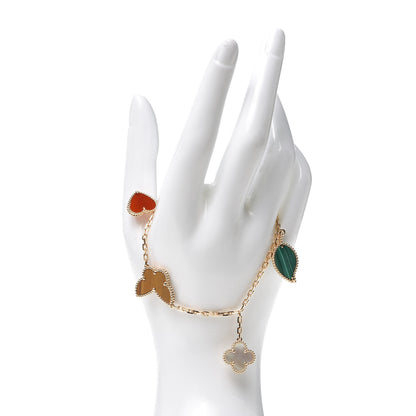 Van Cleef & Arpels 18K Yellow Gold Mother of Pearl Malachite Carnelian Tiger Eye 4 Motifs Lucky Alhambra Bracelet 2 of 7