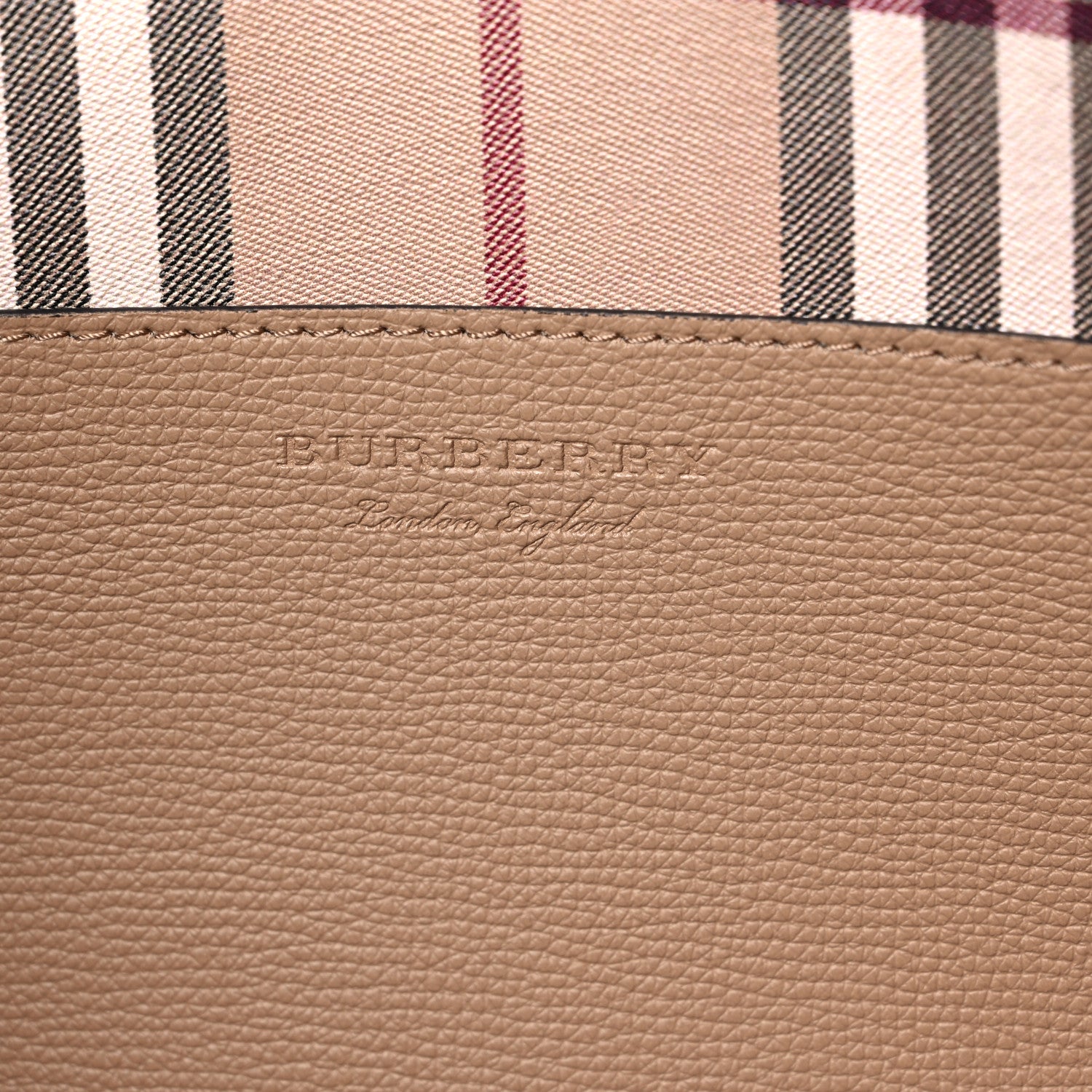 Burberry Grainy Calfskin Haymarket Check Medium Reversible Tote Camel 5 of 16