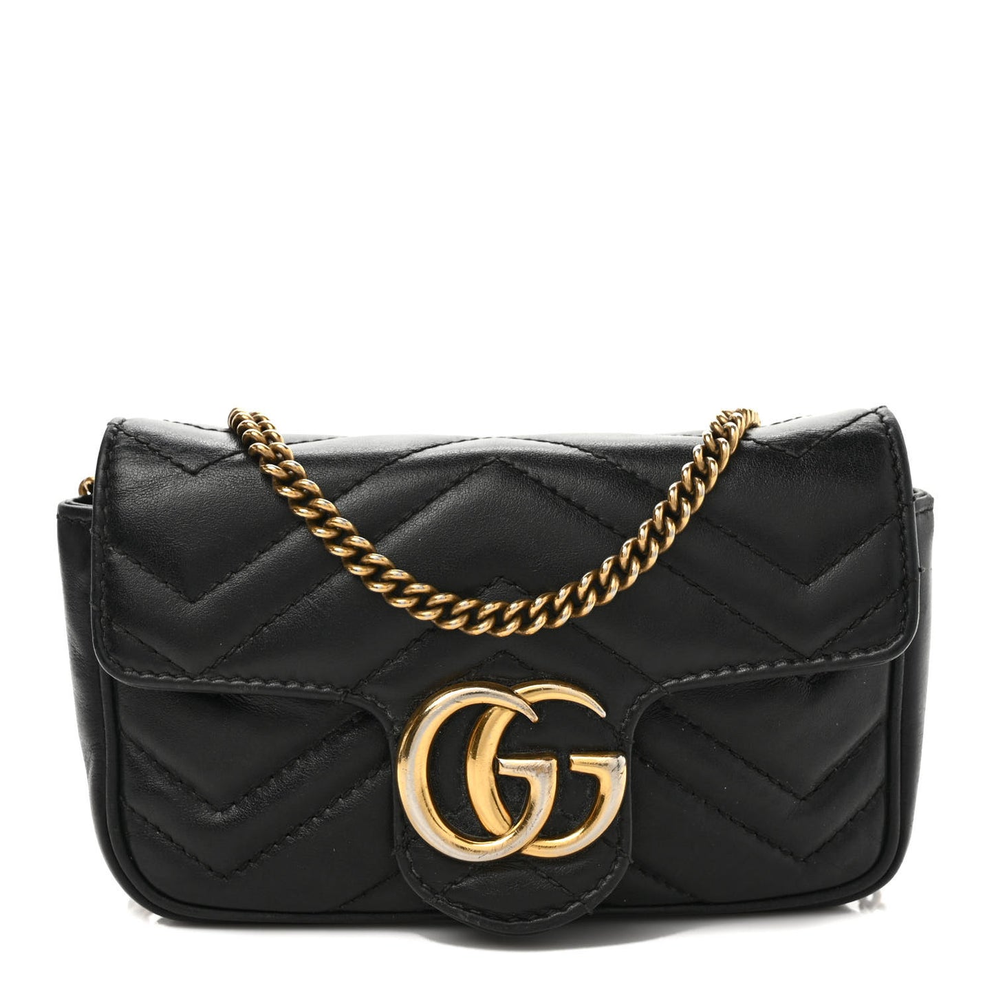 Calfskin Matelasse Super Mini GG Marmont Shoulder Bag Black