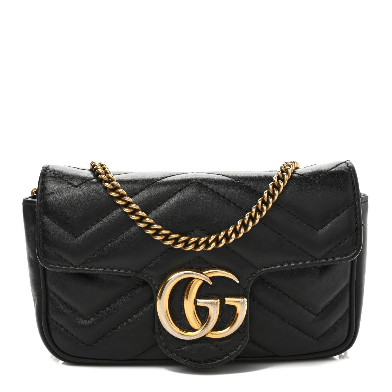 Gucci Calfskin Matelasse Super Mini GG Marmont Shoulder Bag Black 1 of 12
