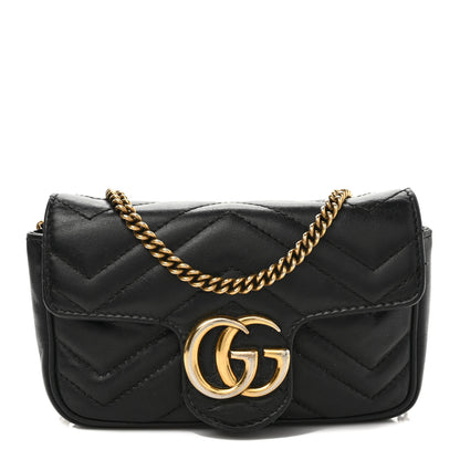 Gucci Calfskin Matelasse Super Mini GG Marmont Shoulder Bag Black 1 of 12