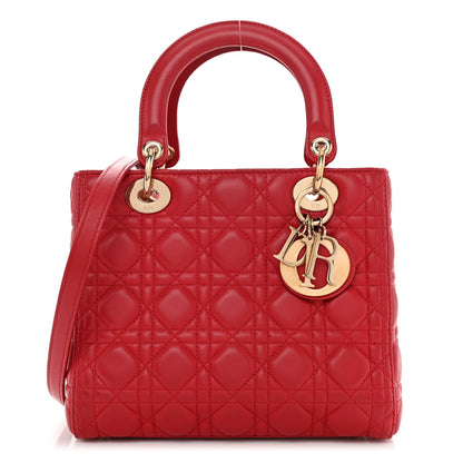 Christian Dior Lambskin Cannage Medium Lady Dior Red 1 of 12
