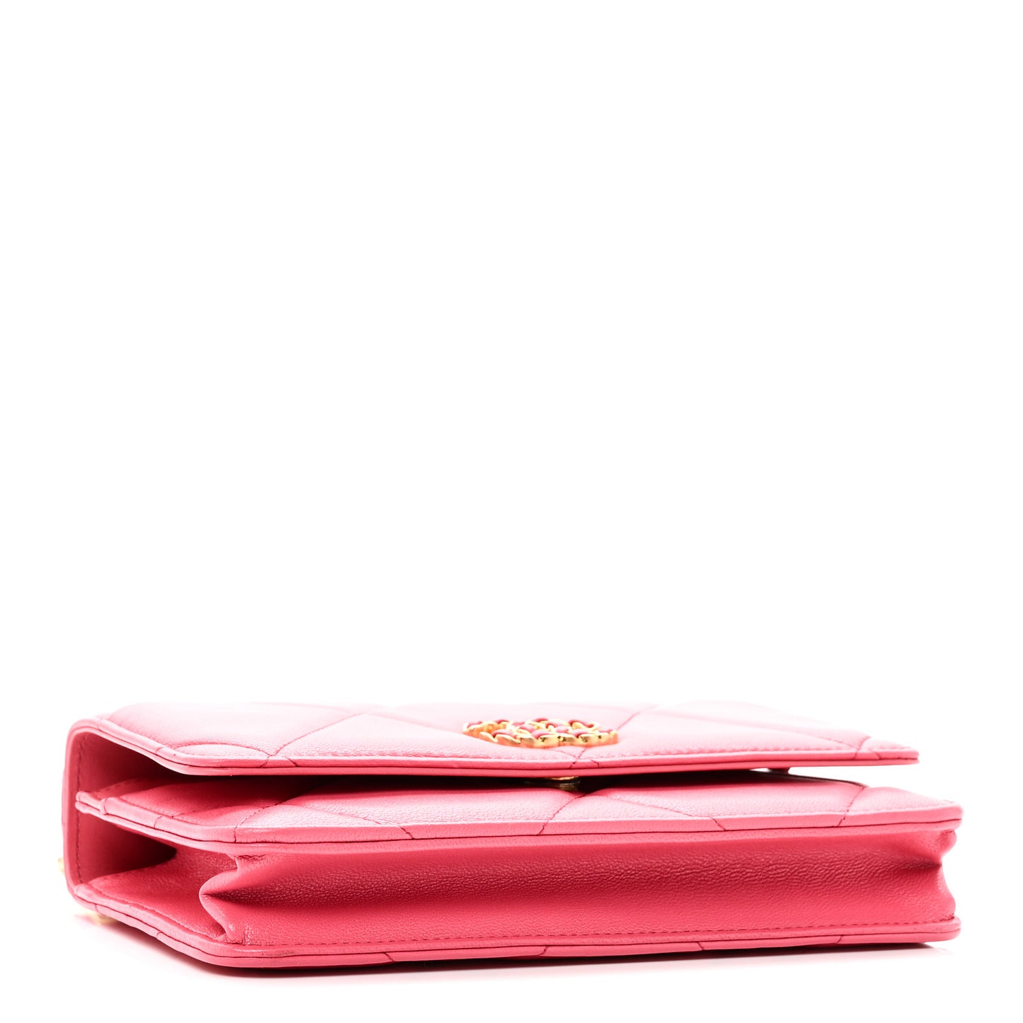 Shiny Goatskin Quilted Chanel 19 Wallet On Chain WOC Dark Pink