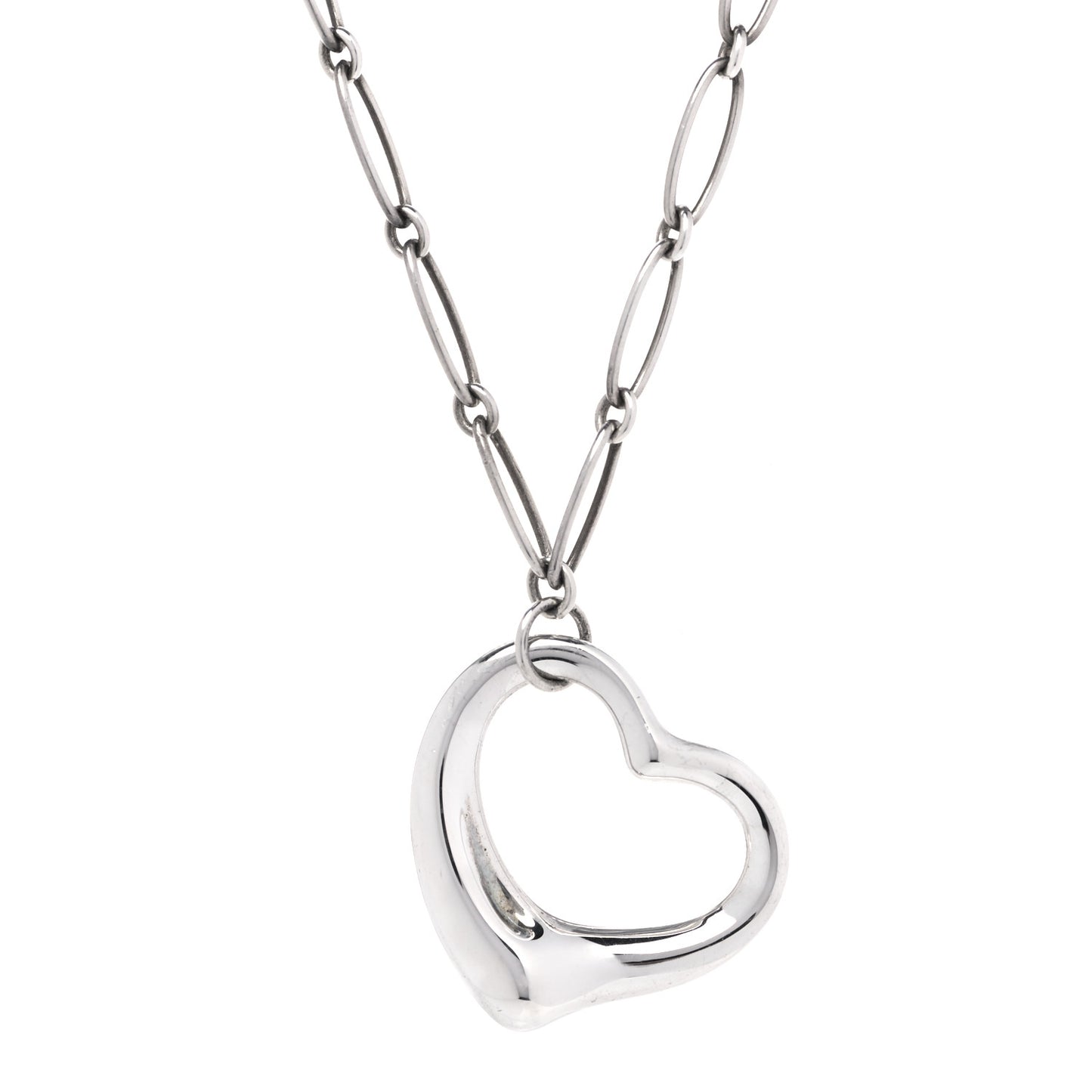 Sterling Silver 35mm Elsa Peretti Open Heart Link Pendant Necklace