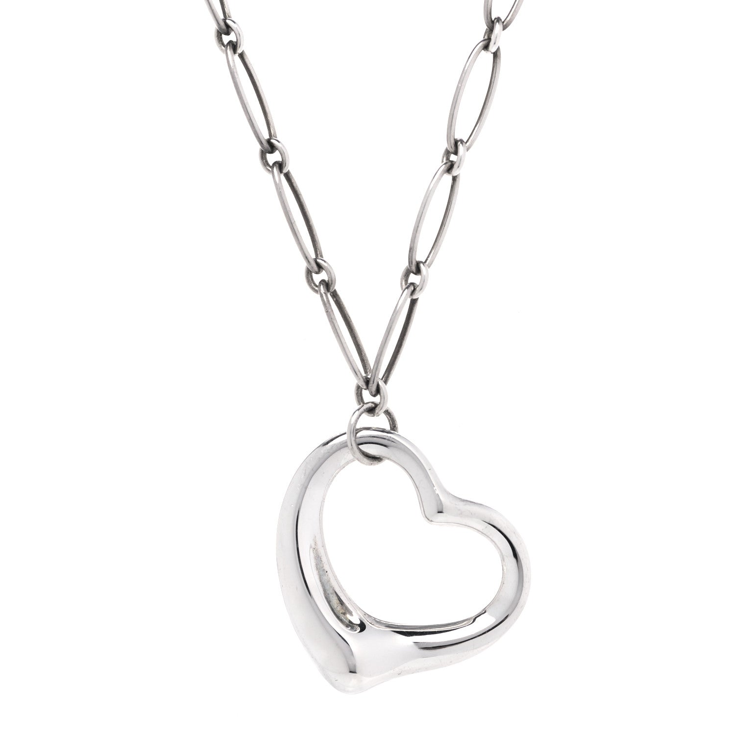 Tiffany Sterling Silver 35mm Elsa Peretti Open Heart Link Pendant Necklace 1 of 6