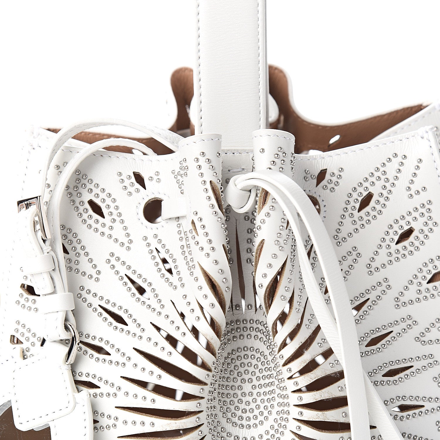 Alaia Calfskin Lux Laser Cut Studded Rose-Marie 19 Bag White 8 of 8