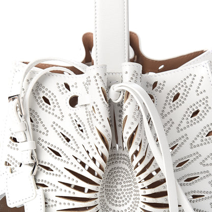 Alaia Calfskin Lux Laser Cut Studded Rose-Marie 19 Bag White 8 of 8