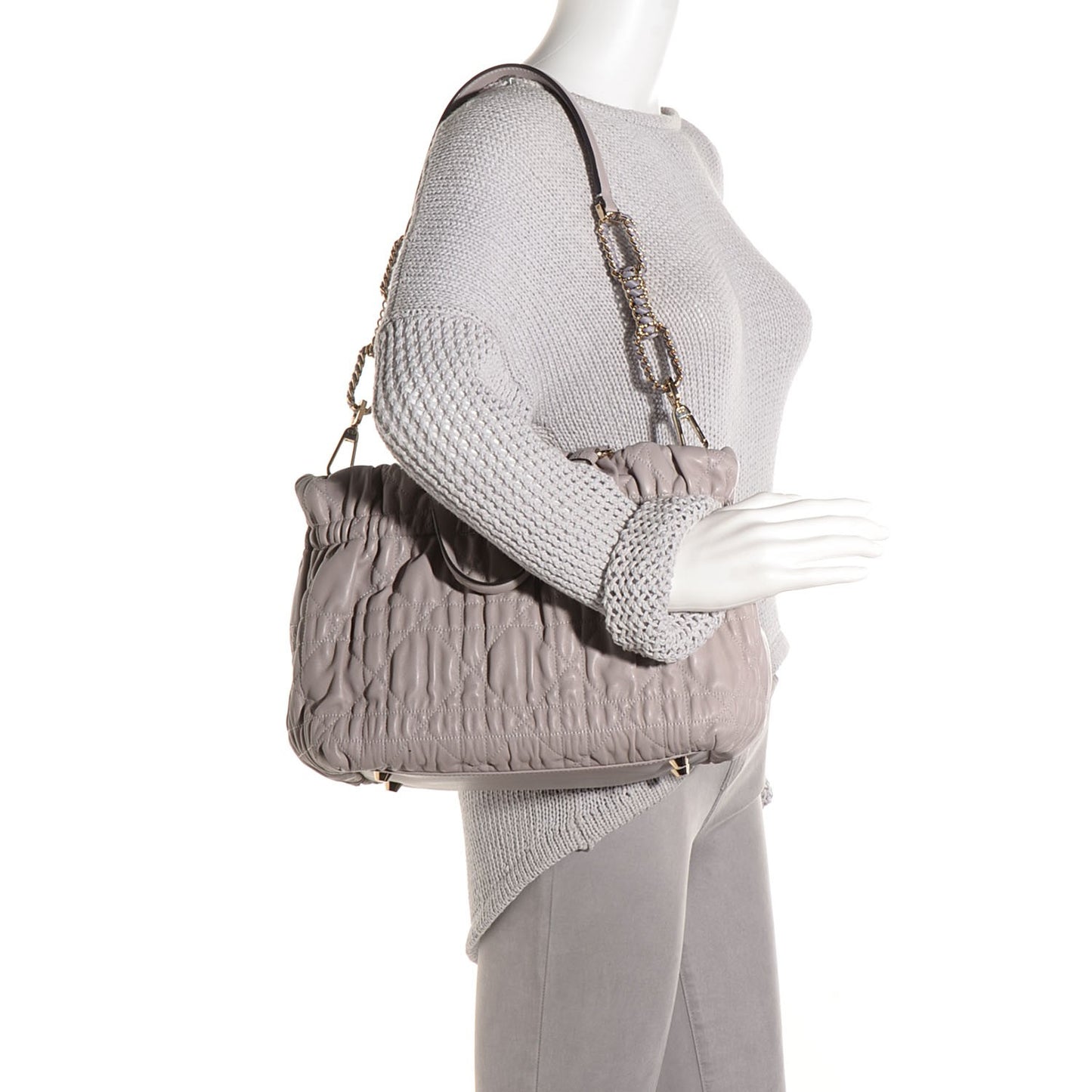 Gaufre Lambskin Cannage Delices Tote Grey