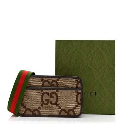 Gucci Monogram Jumbo GG Textured Dollar Calfskin Web Mini Crossbody Bag Camel Ebony New Acero 10 of 10